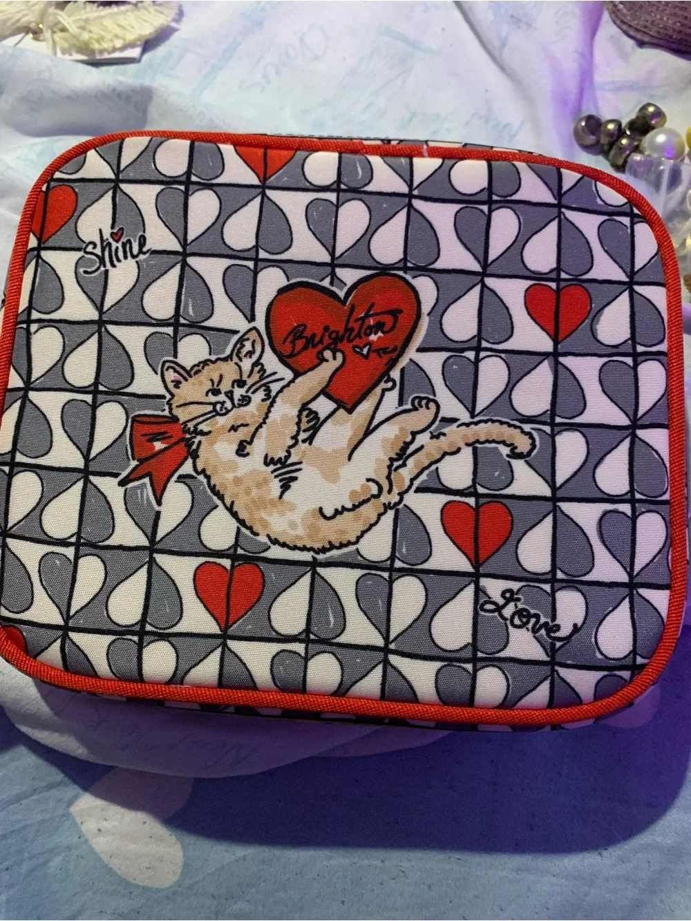 Brighton Leopard Bow Cosmetic Case with Red Trim